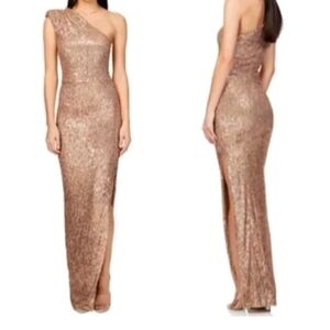 Nookie Gold Sequin Maxi Dress One Shoulder High Slit Xs Veda Gown